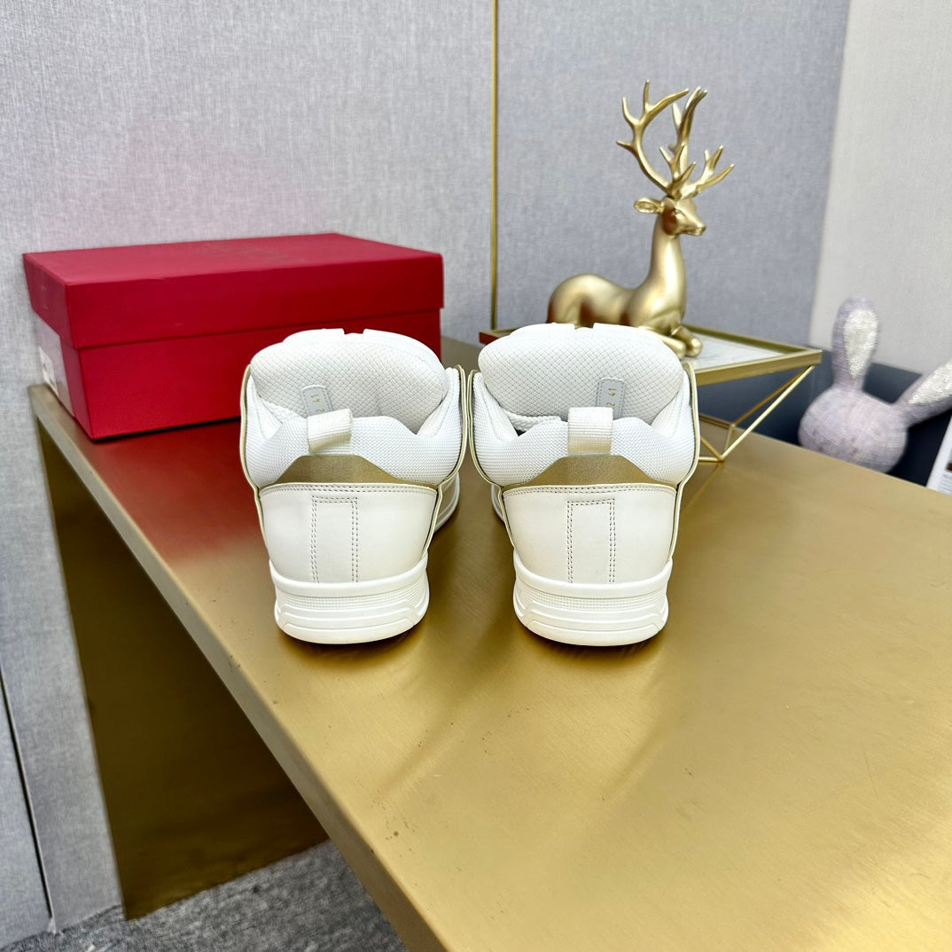 One Stud Sneaker Garavani Calfskin Fabric Gold White