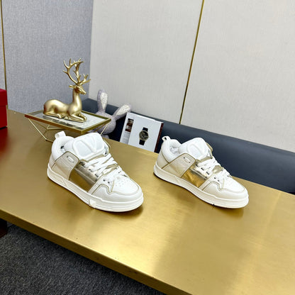One Stud Sneaker Garavani Calfskin Fabric Gold White