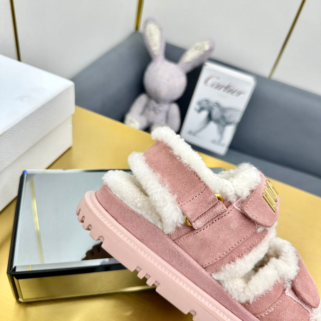 Dioract Sandal In Rose Pink Suede And Wool Fleece Lining 111052