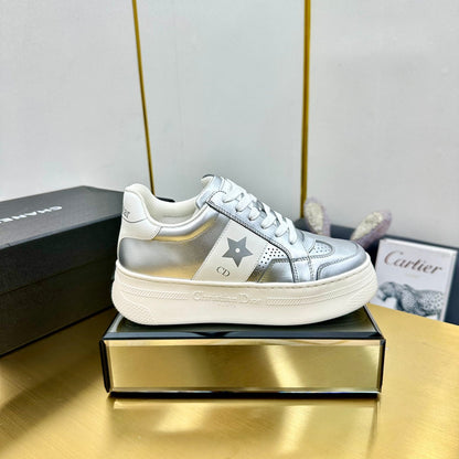CD Star Platform Sneaker In Silver Mix White Calfskin 111090