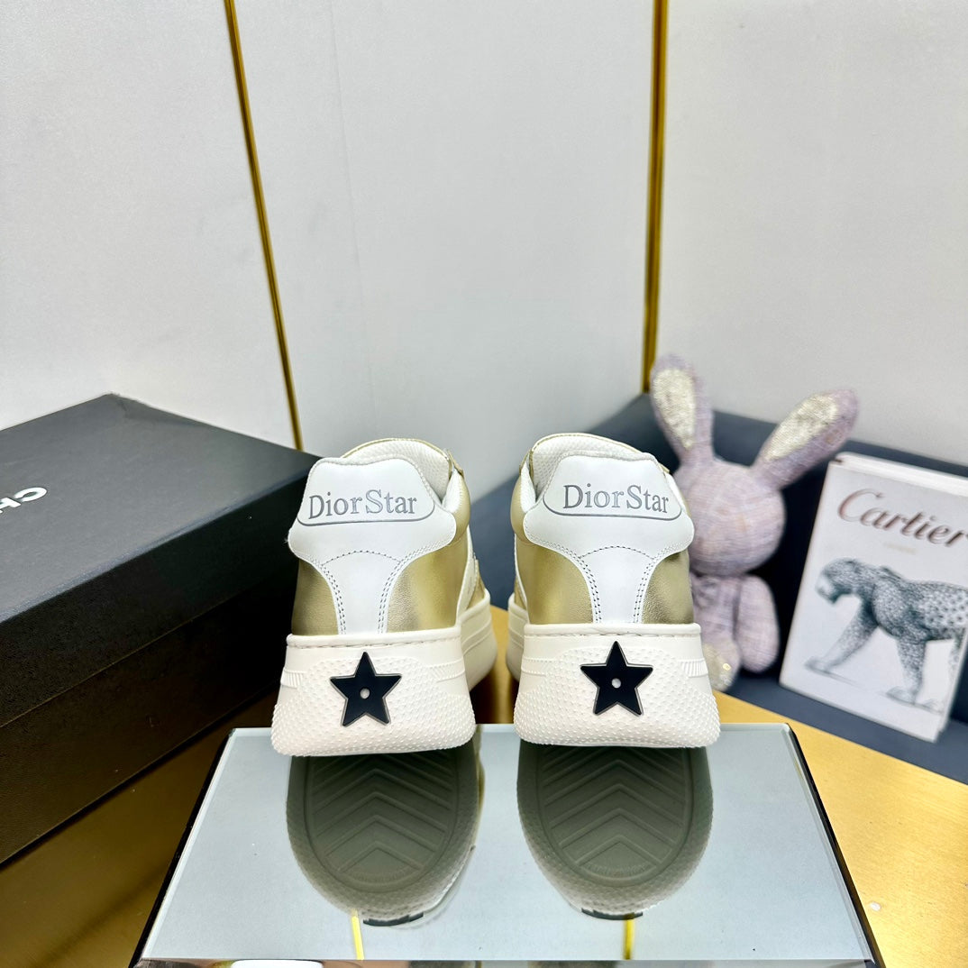 CD Star Platform Sneaker In Gold Mix White Calfskin 111092