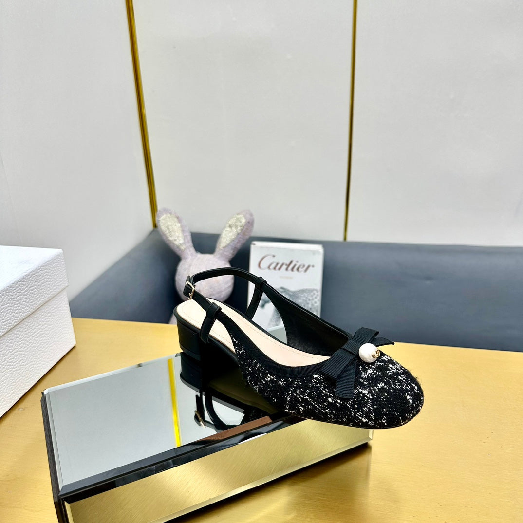 CD Slingback Pump 35mm In Black Tweed And Lambskin 111014