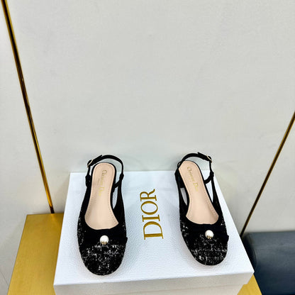 CD Slingback Pump 35mm In Black Tweed And Lambskin 111014