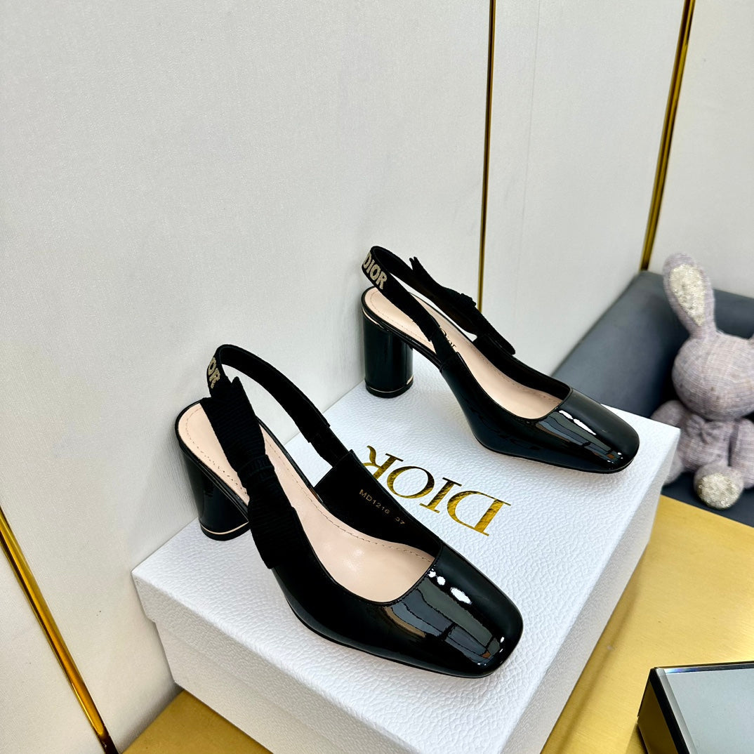 Miss Dior Paris Slingback Pump In Glossy Black Lambskin 111024