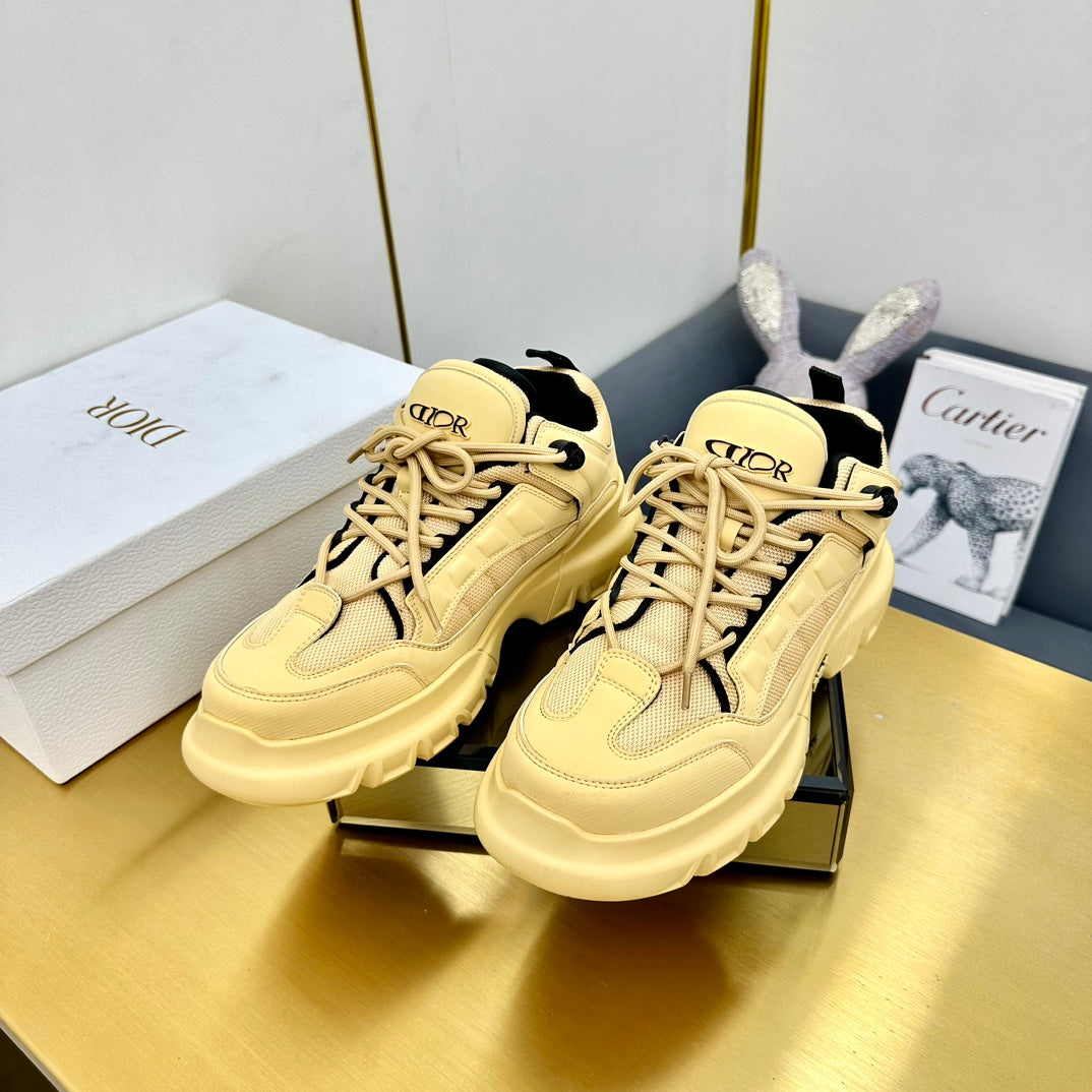 CD Sneaker 50mm In Light Yellow Cowhide And Mesh Fabric 111471