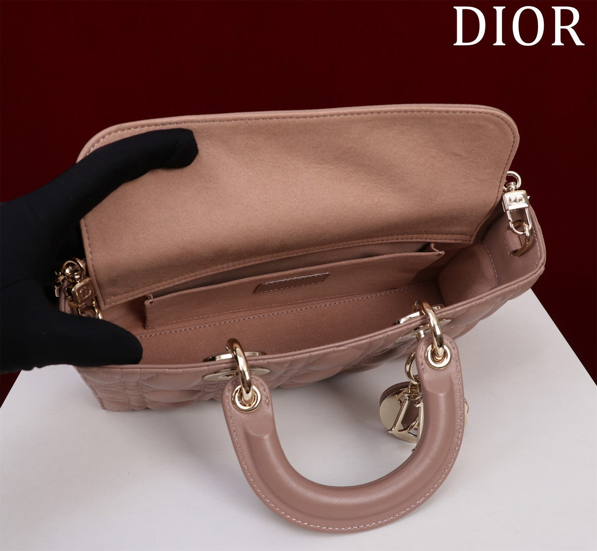 medium lady d-joy 26 chocolate lambskin