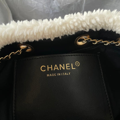 CC 25C Hobo Bag 30cm Black White Lambskin Gold Hardware