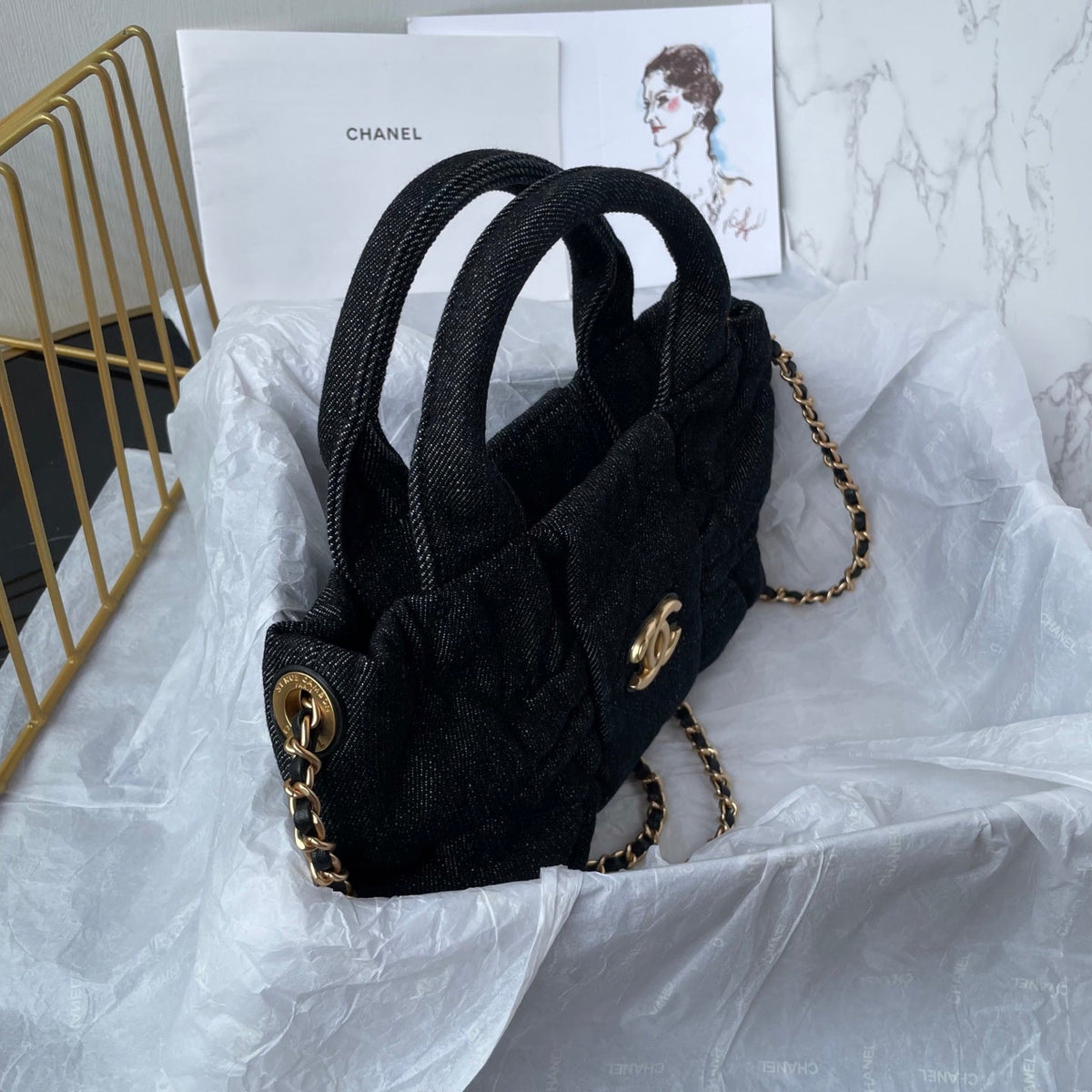 CC 25K Mini Bow Bag 26cm Black Denim