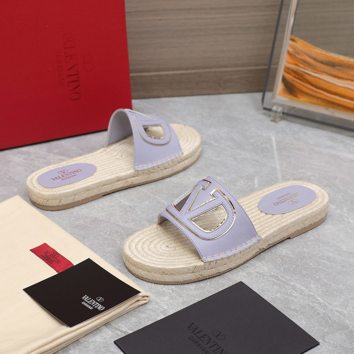 Vlogo Cut-Out Slide 20 Purple Calfskin Beige Sole Raffia