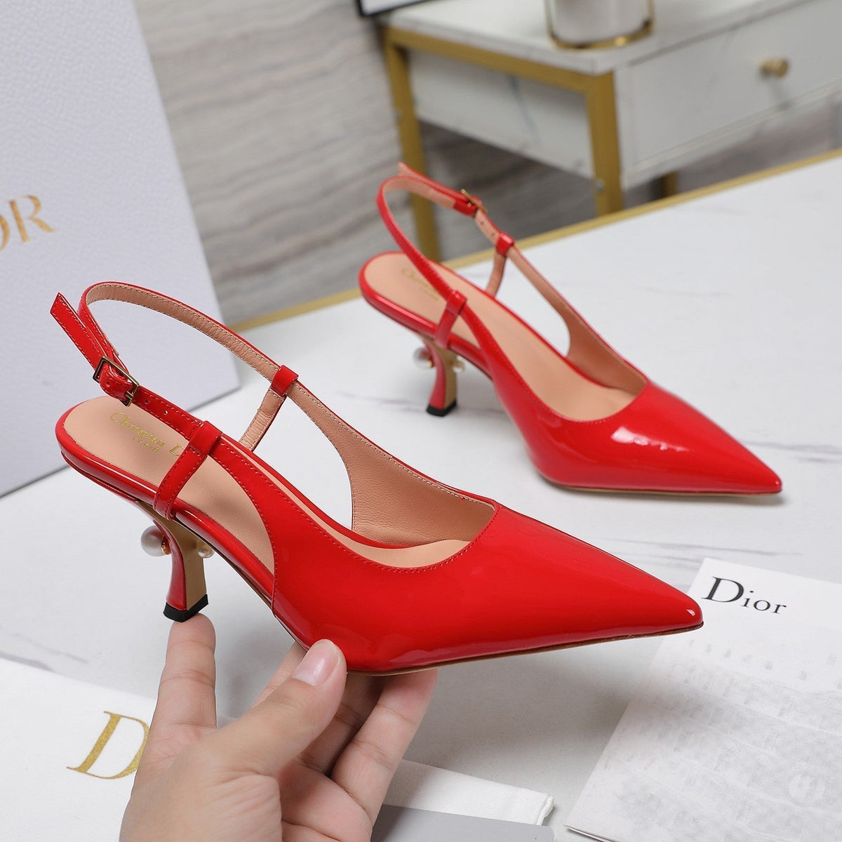 CD Tribales Slingback Pump Glossy Red Orange Cowhide