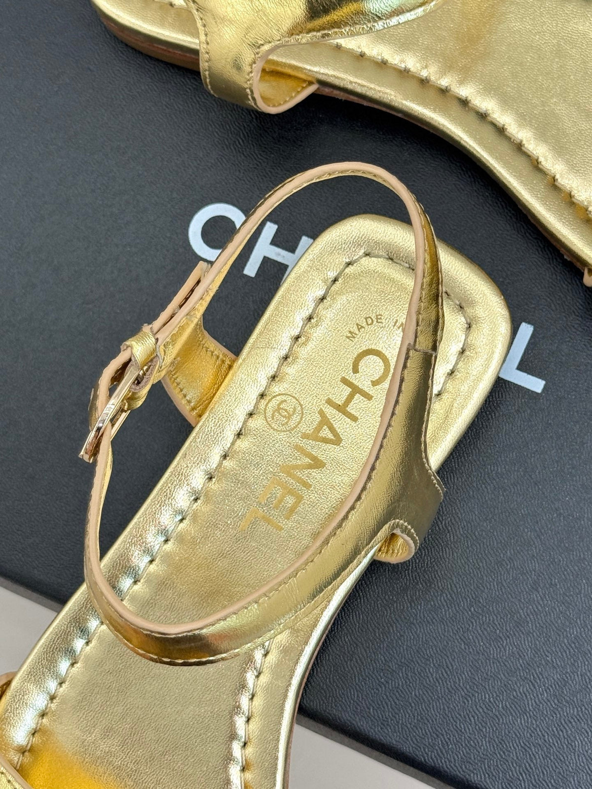 CC 26s Strap Flat Sandals Gold Lambskin 920330