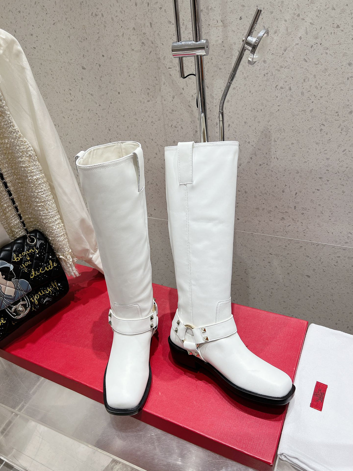 Valentino 2025 Biker High Boot White Calfskin 554163