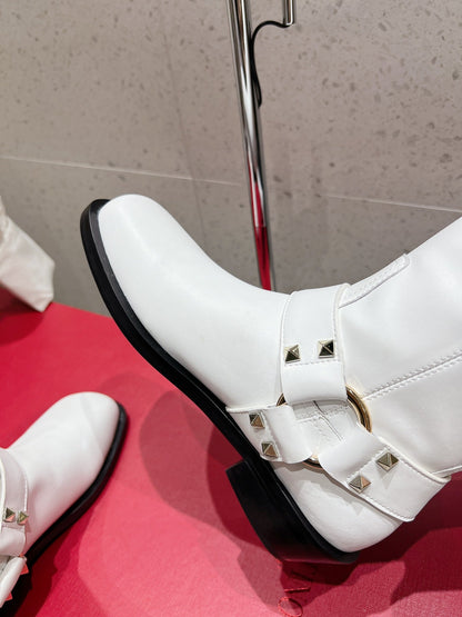 Valentino 2025 Biker High Boot White Calfskin 554163