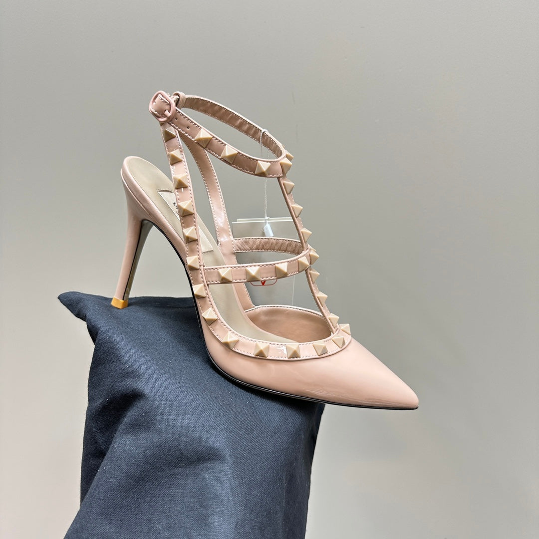 Rockstud Slingback 95mm Pink Patent Calfskin