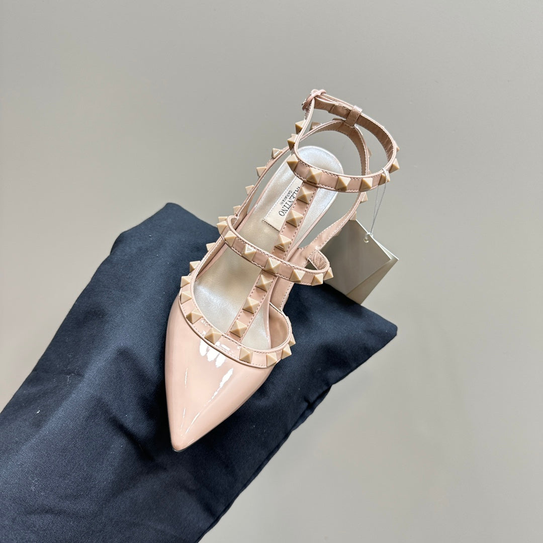 Rockstud Slingback 95mm Pink Patent Calfskin