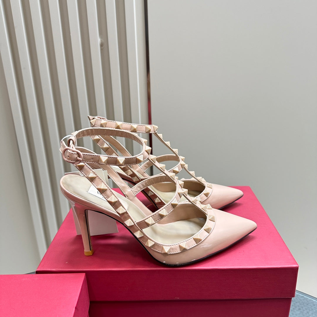 Rockstud Slingback 95mm Pink Patent Calfskin