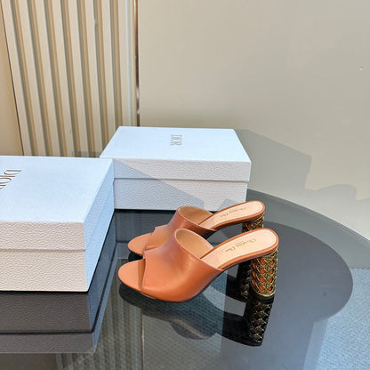 CD Icon Heeled Slide 95mm Brown Calfskin