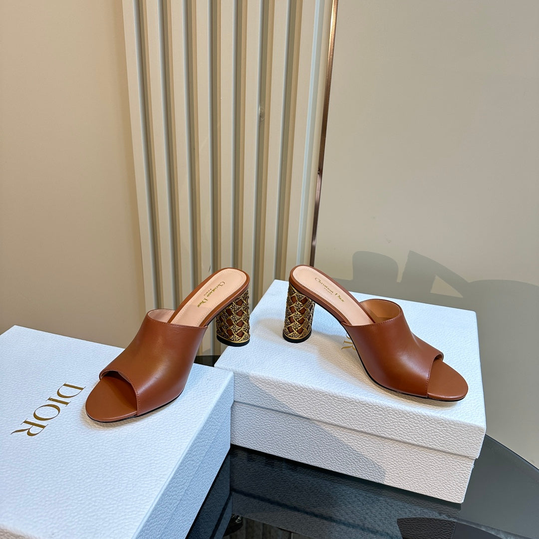 CD Icon Heeled Slide 95mm Brown Calfskin