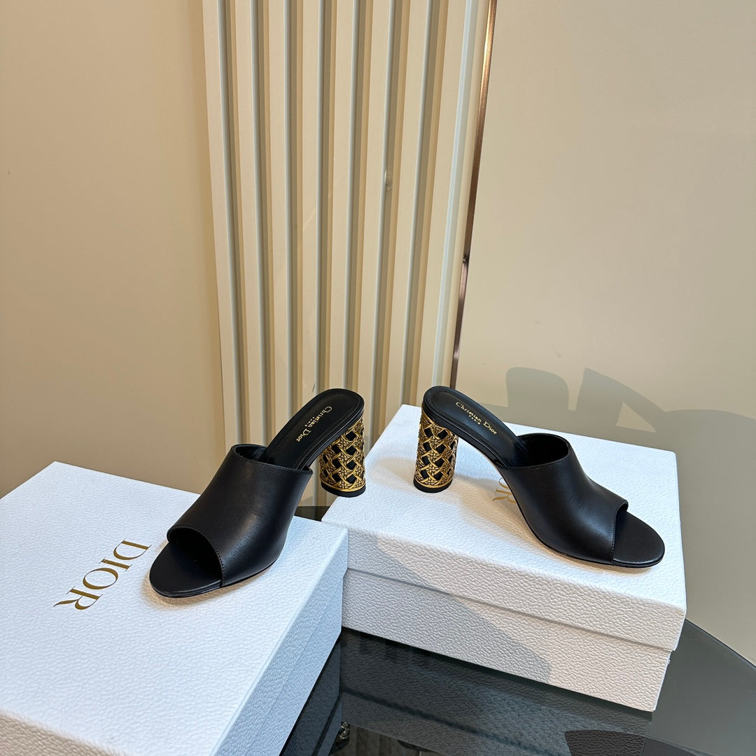 CD Icon Heeled Slide 95mm Black Calfskin