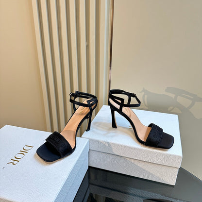 CD Dway Heeled Sandal 105mm Black Silk And Lambskin