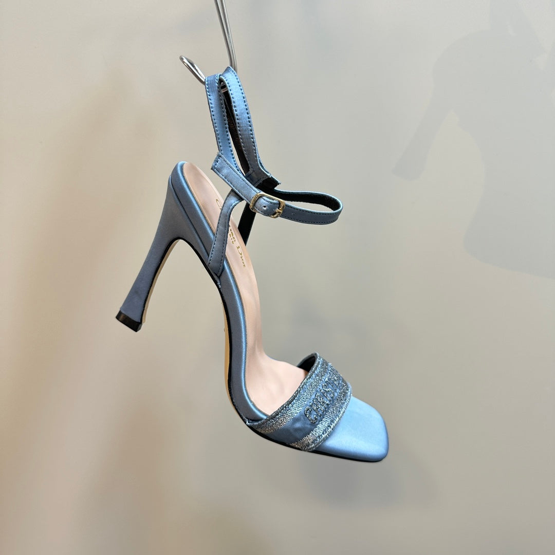 CD Dway Heeled Sandal 105mm Blue Silk And Lambskin