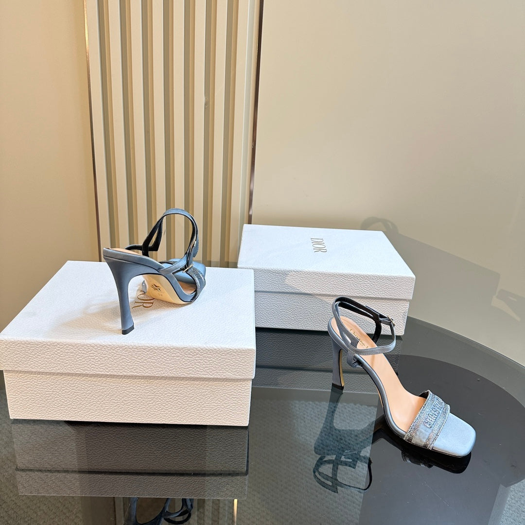 CD Dway Heeled Sandal 105mm Blue Silk And Lambskin