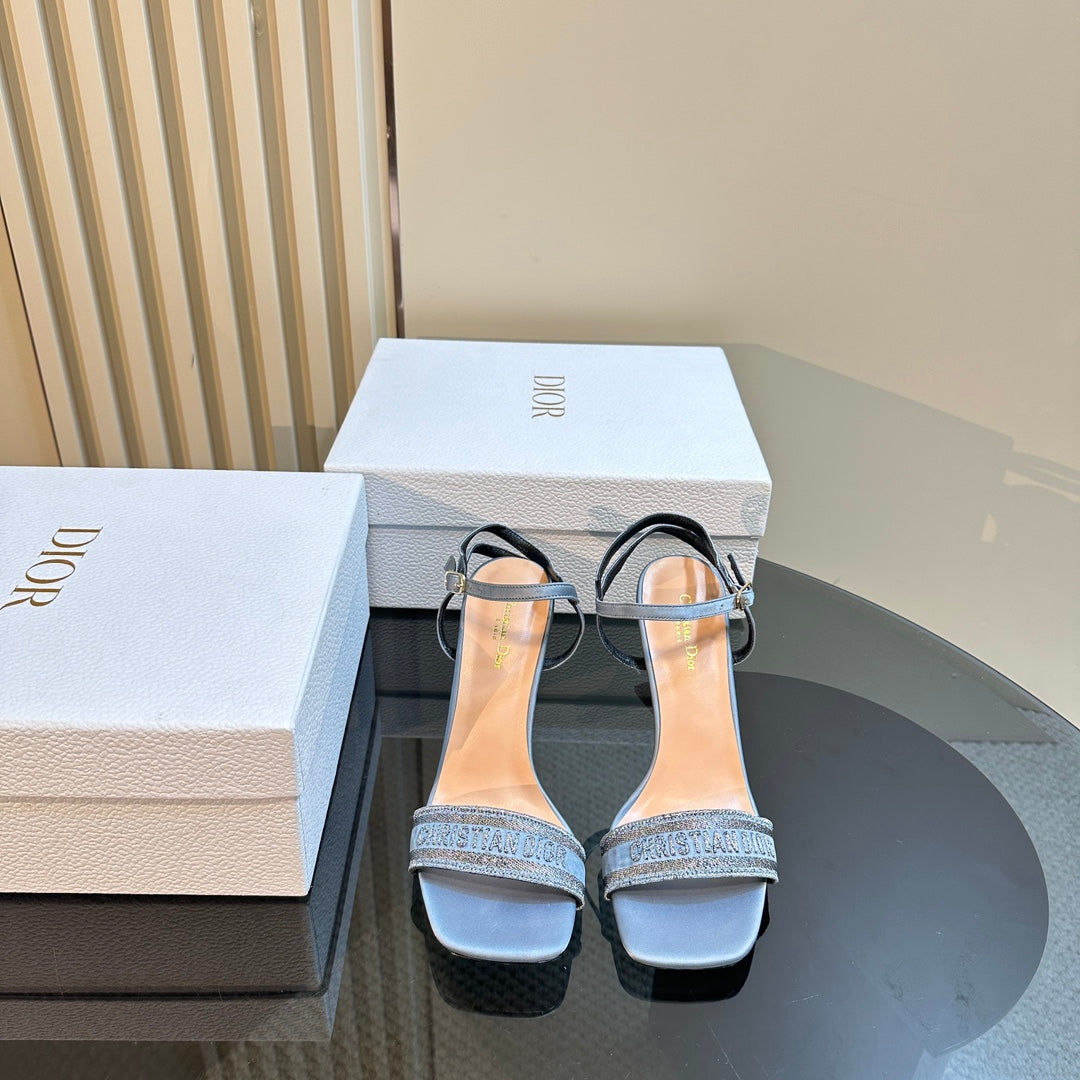 CD Dway Heeled Sandal 105mm Blue Silk And Lambskin