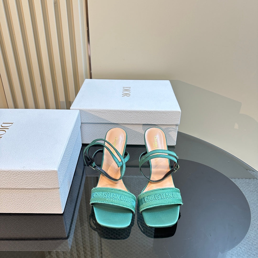 CD Dway Heeled Sandal 105mm Green Silk And Lambskin