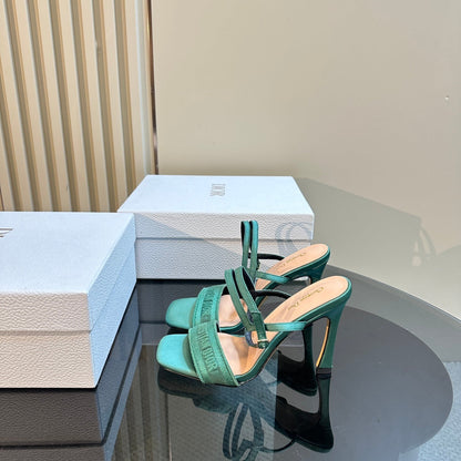 CD Dway Heeled Sandal 105mm Green Silk And Lambskin