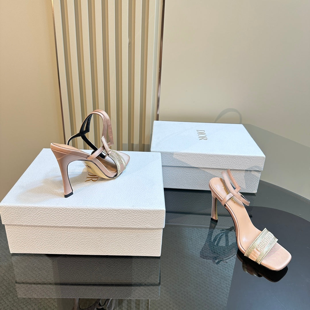 CD Dway Heeled Sandal 105mm Beige Silk And Lambskin