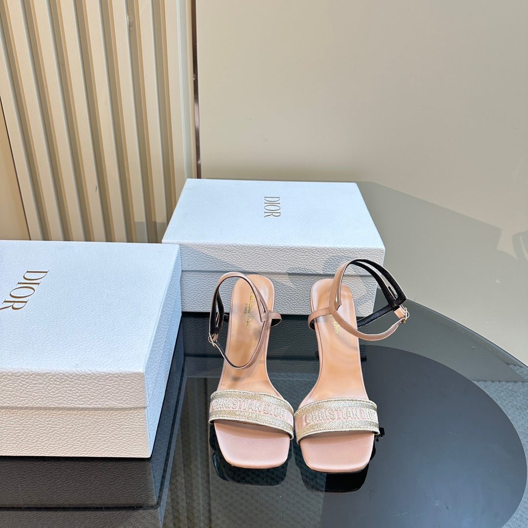 CD Dway Heeled Sandal 105mm Beige Silk And Lambskin