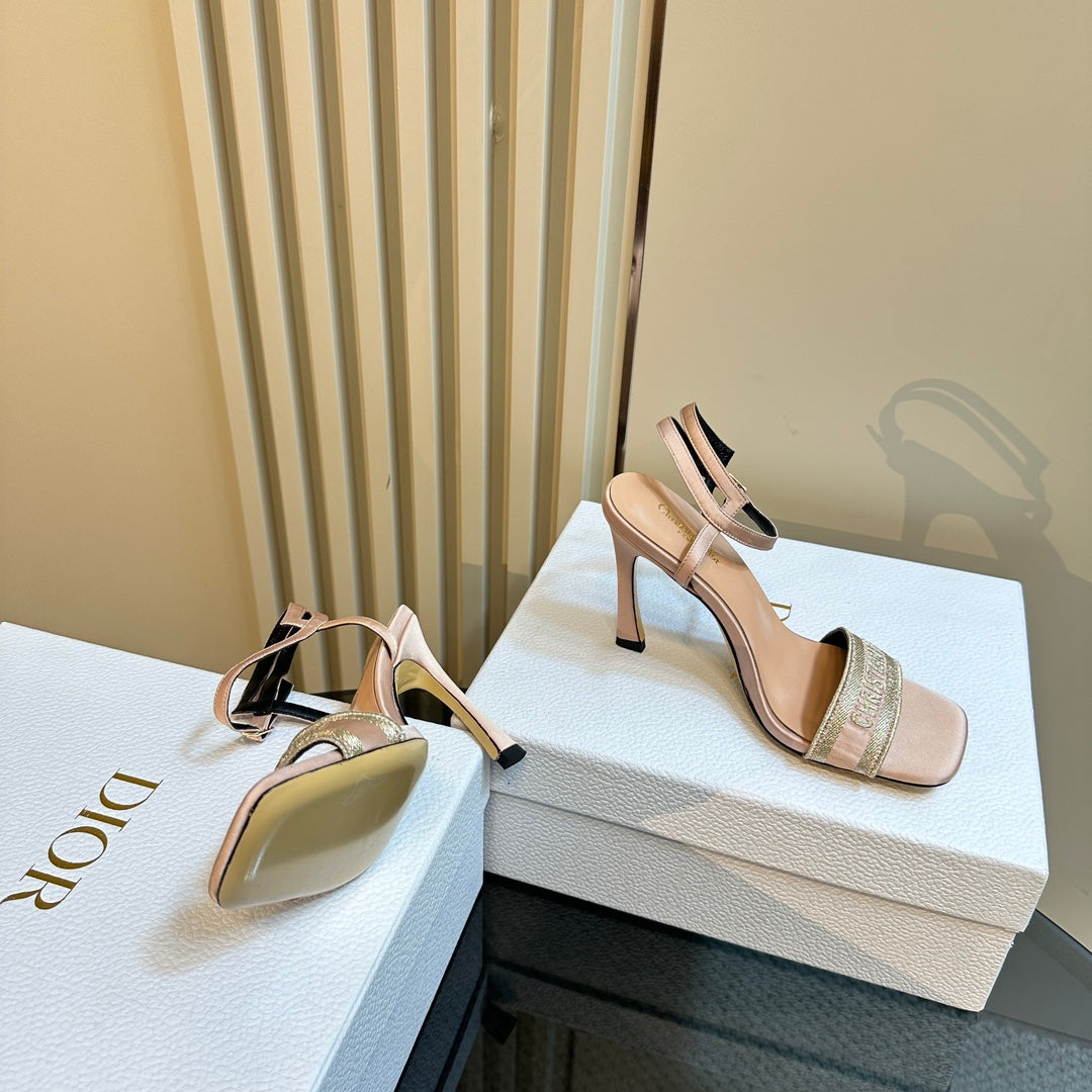 CD Dway Heeled Sandal 105mm Beige Silk And Lambskin