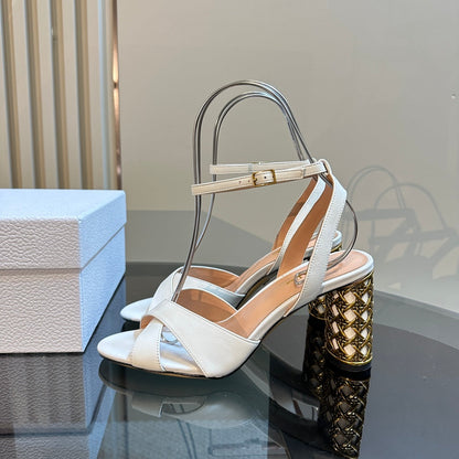 CD Icon Heeled Sandal 95mm White Calfskin