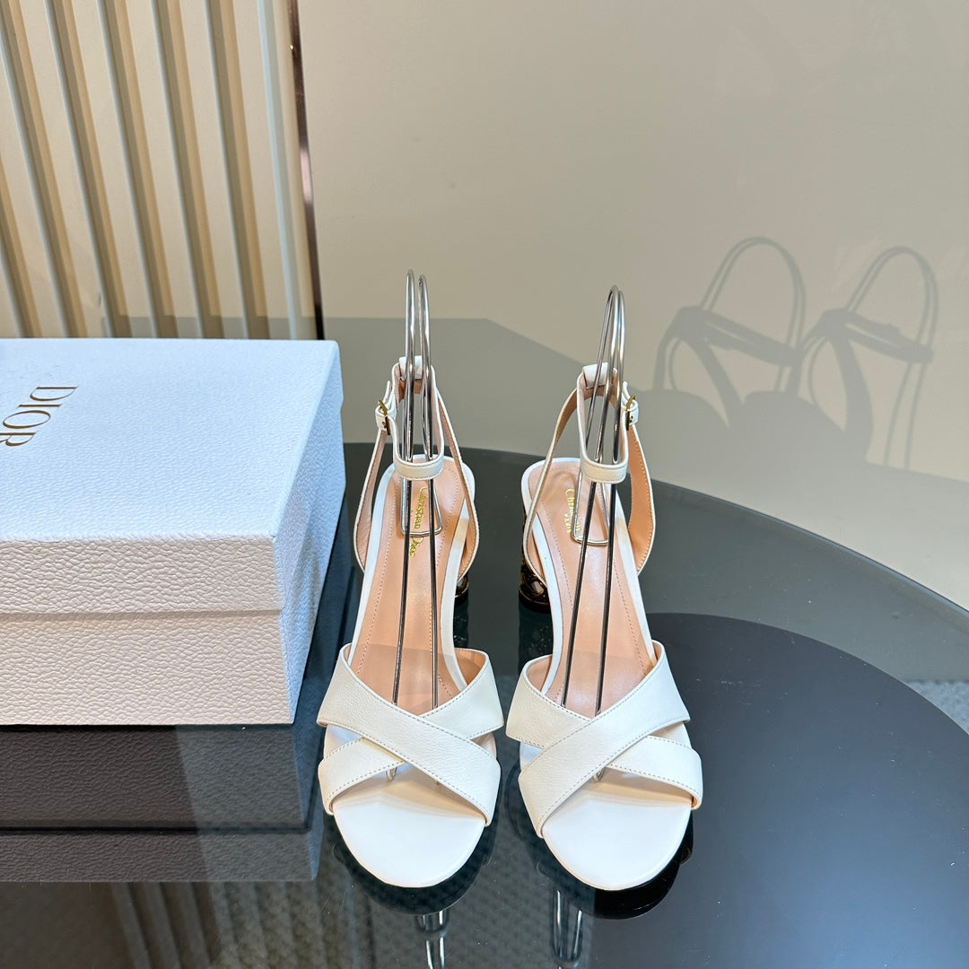 CD Icon Heeled Sandal 95mm White Calfskin