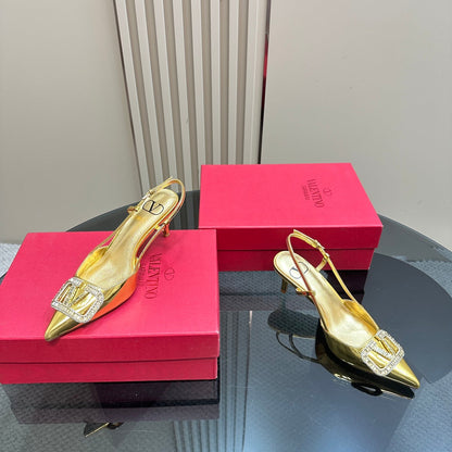 Vlogo Glow Laminated Nappa Leather Slingback Pump 65mm Gold 999042