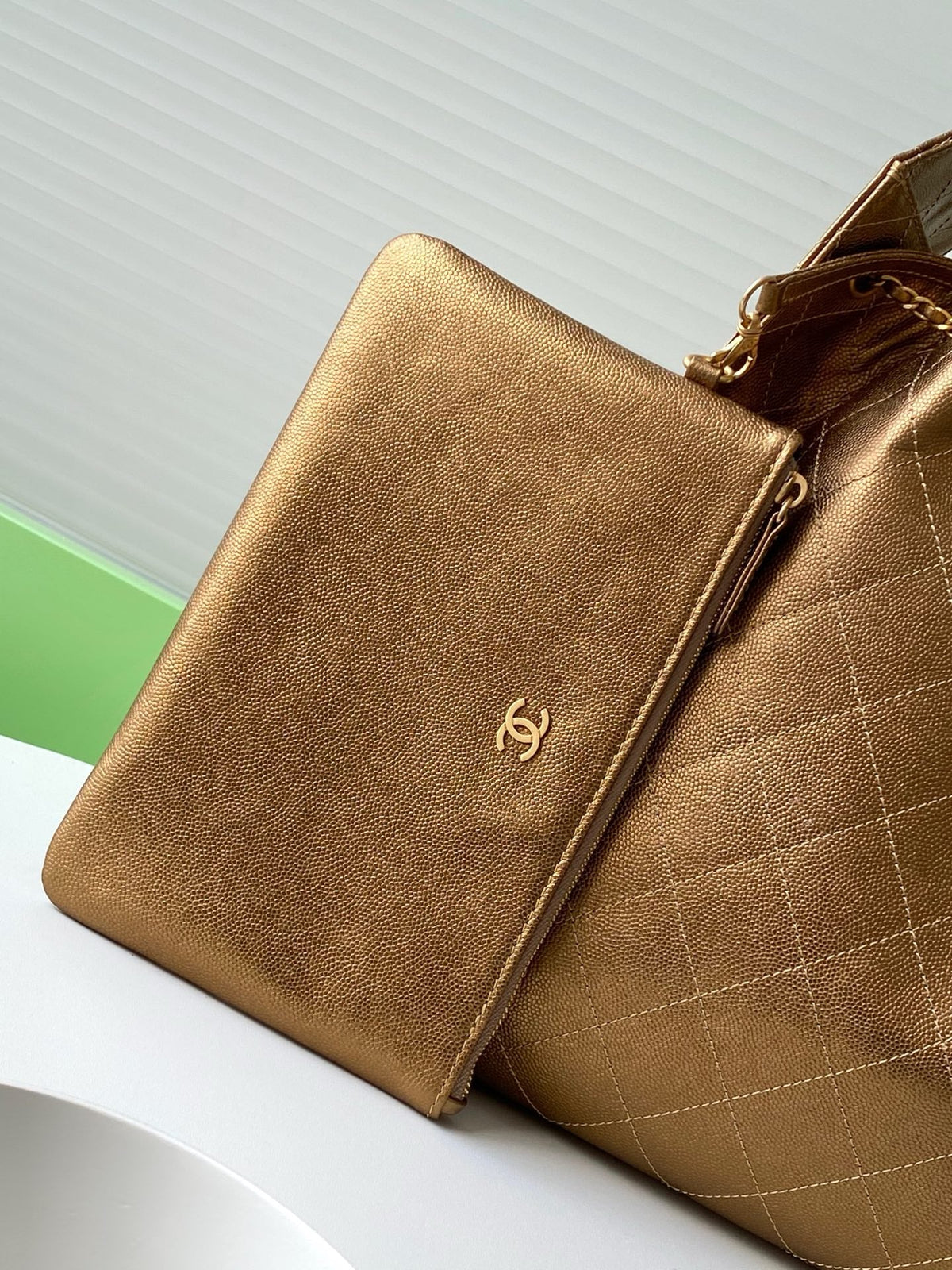 CC 25C Hobo Bags 40cm Bronze Metalic Grained Calfskin