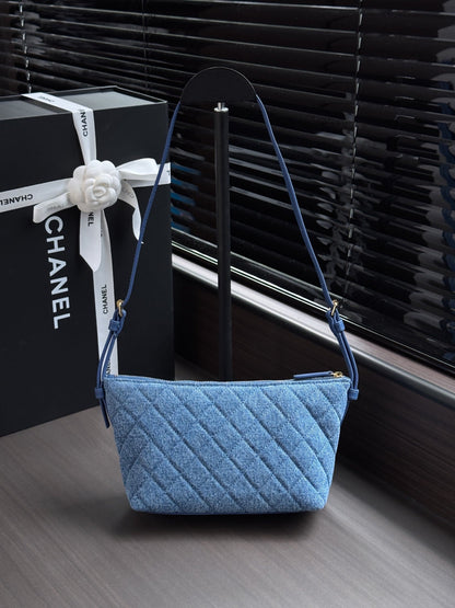 Chanel 2026 Clutch Bag 26cm Blue Denim Leather