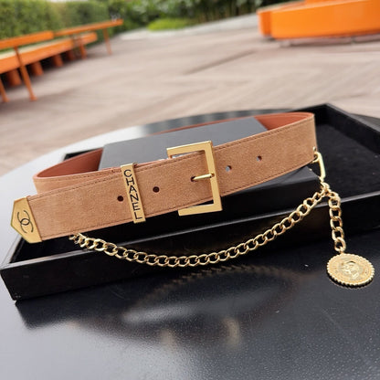 CC Logo Belt 3.5 With Cambon Medallion Tan Suede 200010
