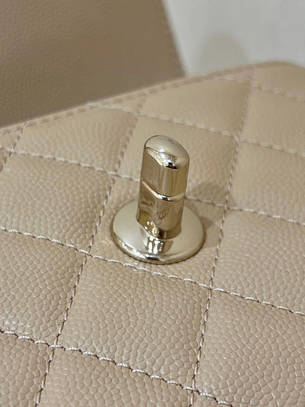 CC 24K Coco Hanle Nano 18cm Beige Grained Calfskin Gold Hardware