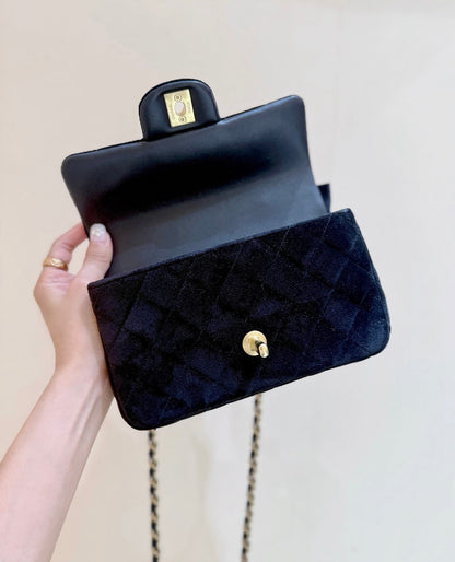Chanel 2025 Flap Bag With Bow 20cm Black Velvet 345991