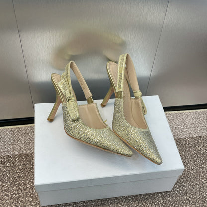 cd slingback pump 95 gold green calfskin resin pearl
