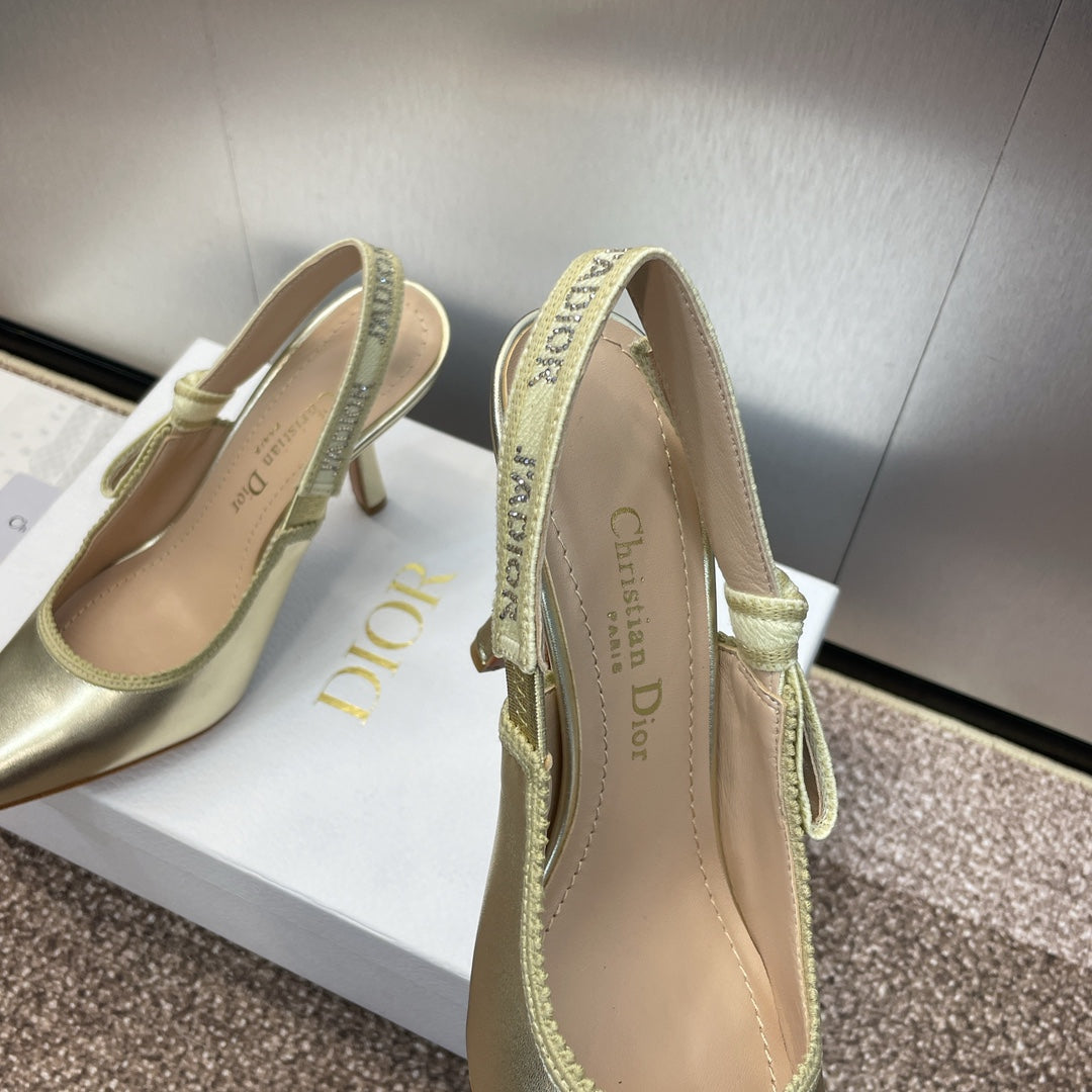 cd slingback pump 95 gold green cakfskin