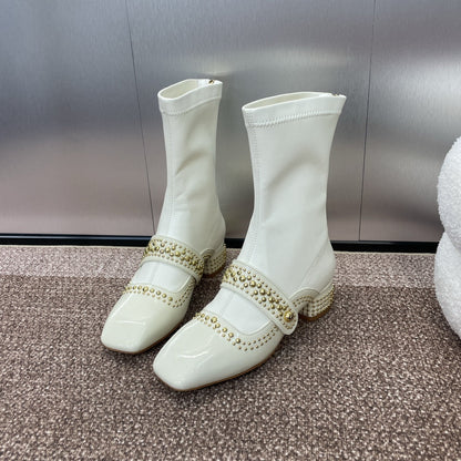 CD Ankle knight boots white gold patent leather 433113