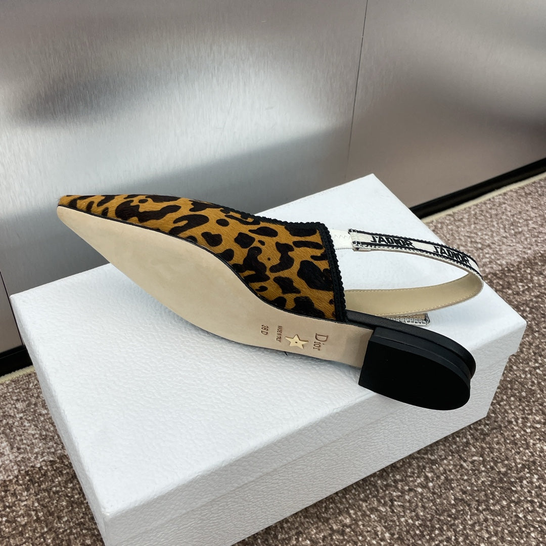 CD J'Adior Slingback Flat Leopard Print Yellow Black Nubuck Leather