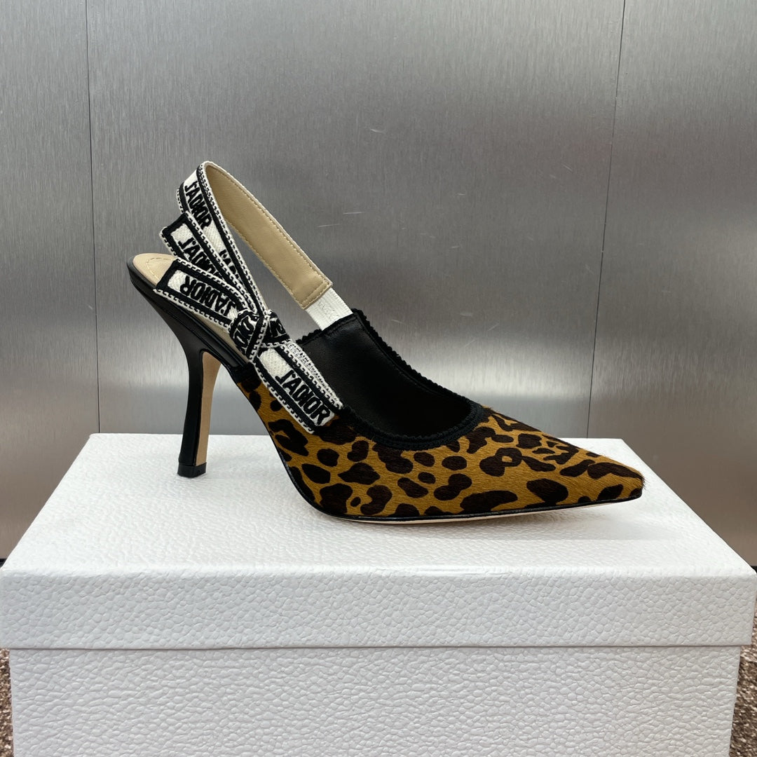 CD J'Adior Slingback Pump 95mm Leopard Print Yellow Black Nubuck Leather