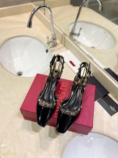 ROCKSTUD SLINGBACK IN BLACK CALFSKIN 50MM