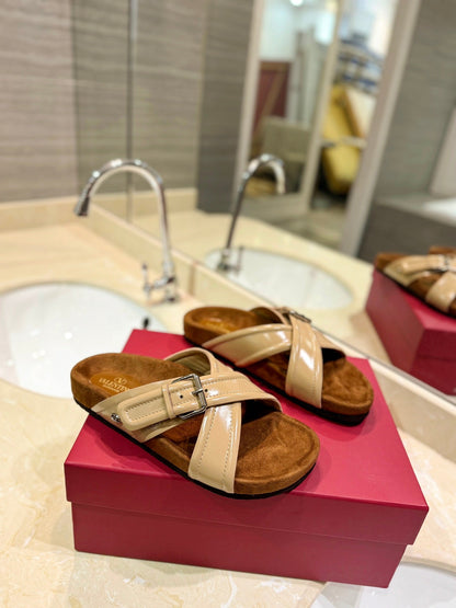 CROSSOVER - STRAP CAMEL BROWN CALFSKIN SLIDE