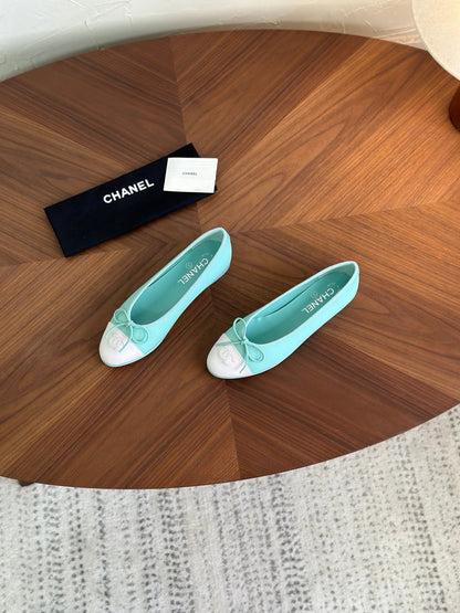 CC 26s Ballet Flat White Light Blue Calfskin 938178