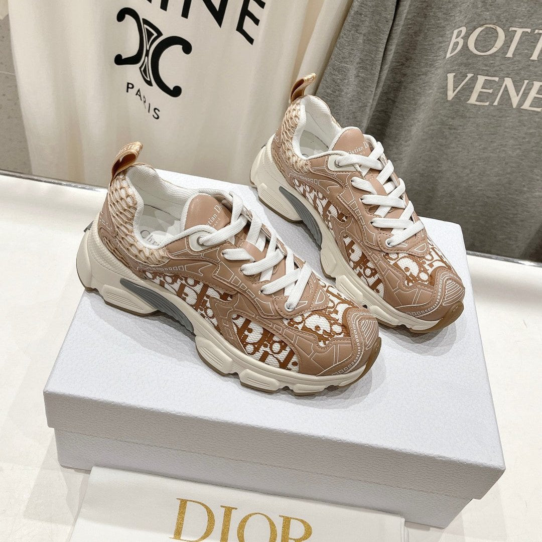 CD Vibe Sneaker Beige Brown Polyester Mesh Fabric And Cowhide