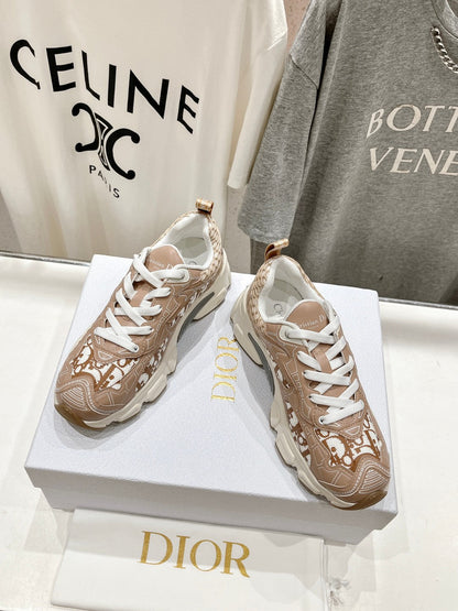 CD Vibe Sneaker Beige Brown Polyester Mesh Fabric And Cowhide